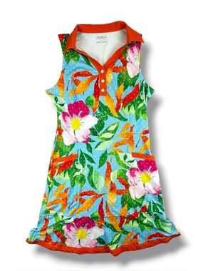 ACEGOLFS Floral Sleeveless Golf Dress | Zip Front UPF Pockets | Size S | Orange